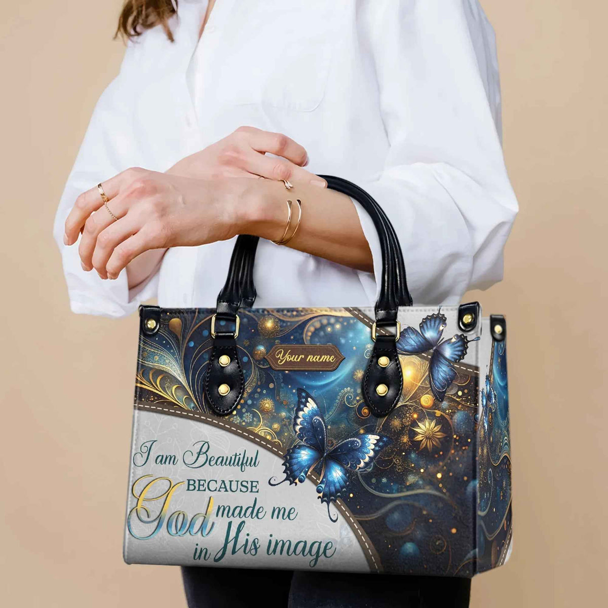 I Am Beautiful Because God Made Me in His Image Personalized Christian Handbag