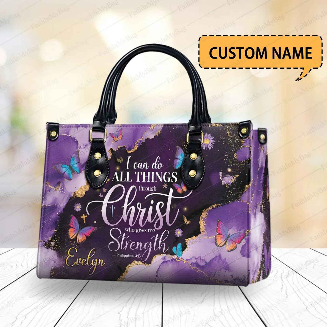 Name Philippians 4:13 Bible Verse Personalized Christian Handbag