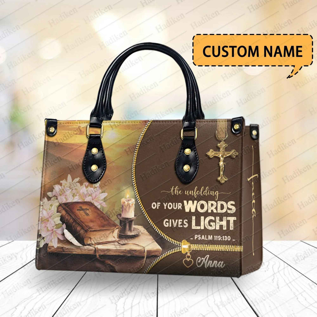 Unfolding of Your Words Gives Light Personalized Christian Handbag