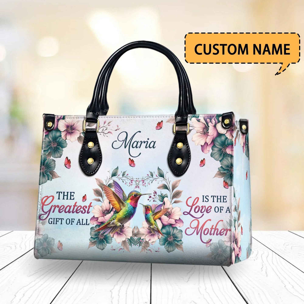 Hummingbird & Floral Design Personalized Christian Handbag