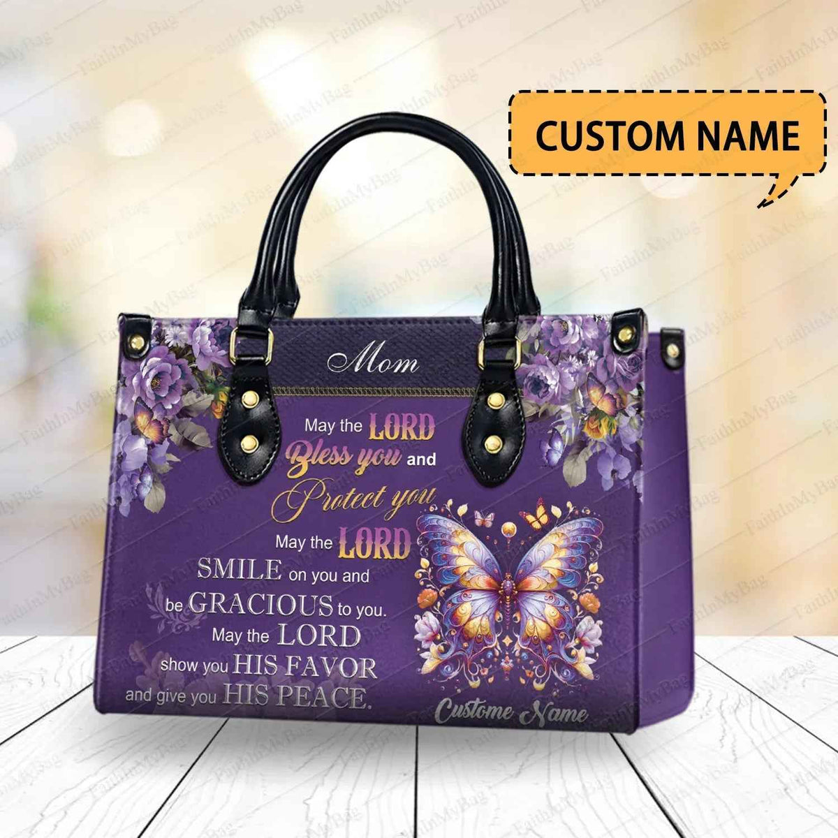 Mom with Bible Verse and Butterfly Purple Pu Leather Meaningful Faith for Mother