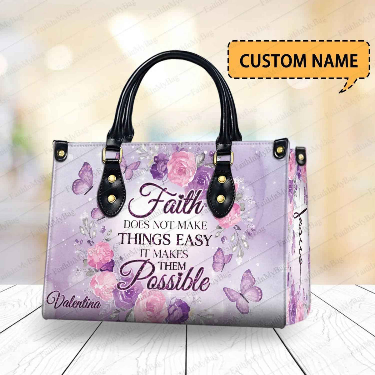 Butterfly Floral Personalized Christian Handbag