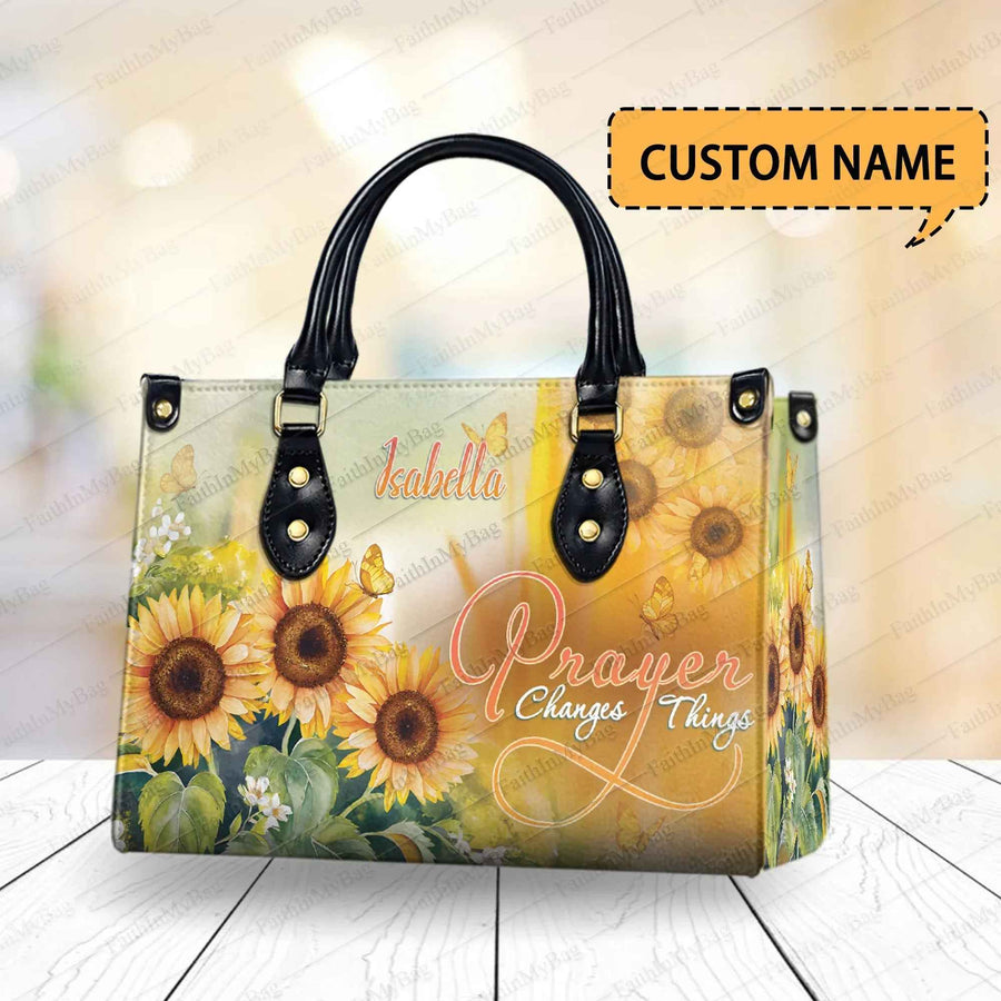 Prayer Changes Things Sunflower Personalized Christian Handbag