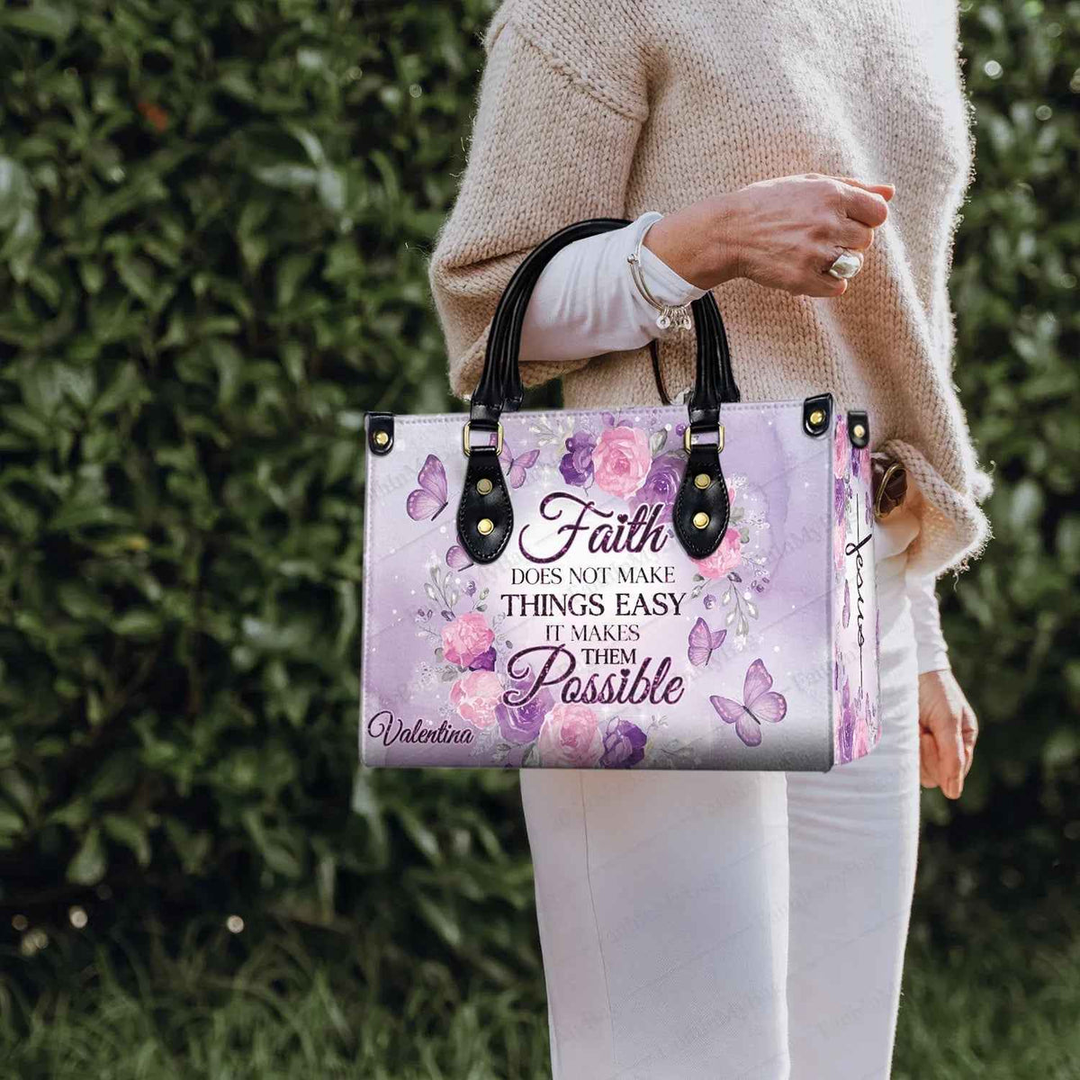 Butterfly Floral Personalized Christian Handbag