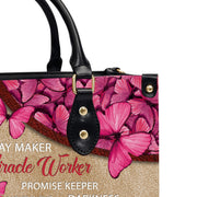 Christianartbag Handbags, Way Maker Miracle Worker Leather Handbag, Butterfly Pink Leather Handbag, Gifts for Women, CABLTB01311023.