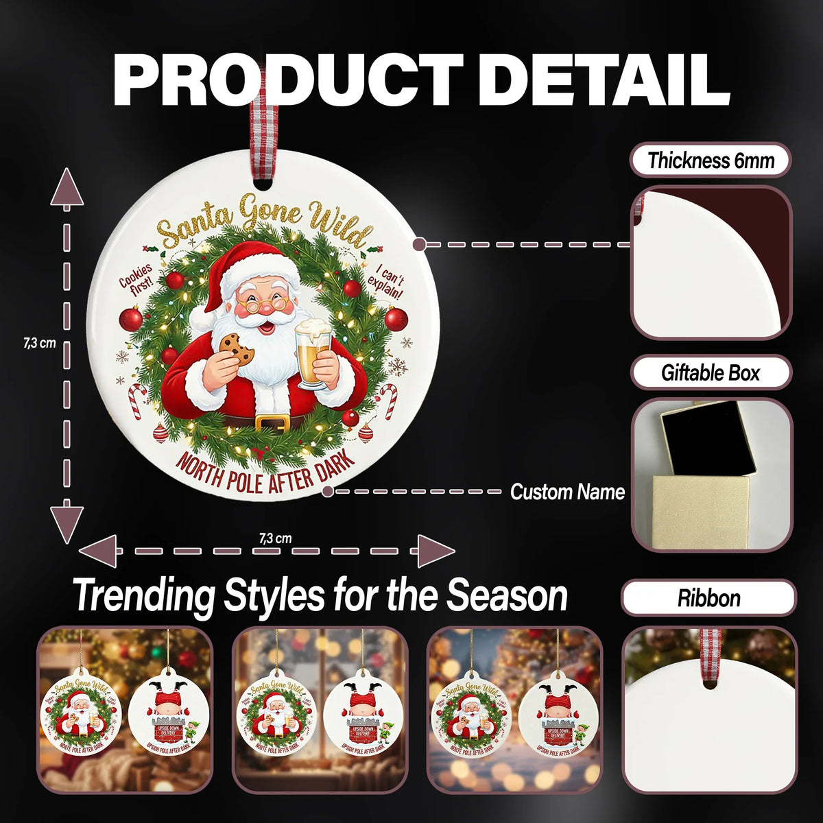 Santa Gone Wild - Christmas Ornament - Faith In My Bag is a brand operated by Gemini Clothing LLC
