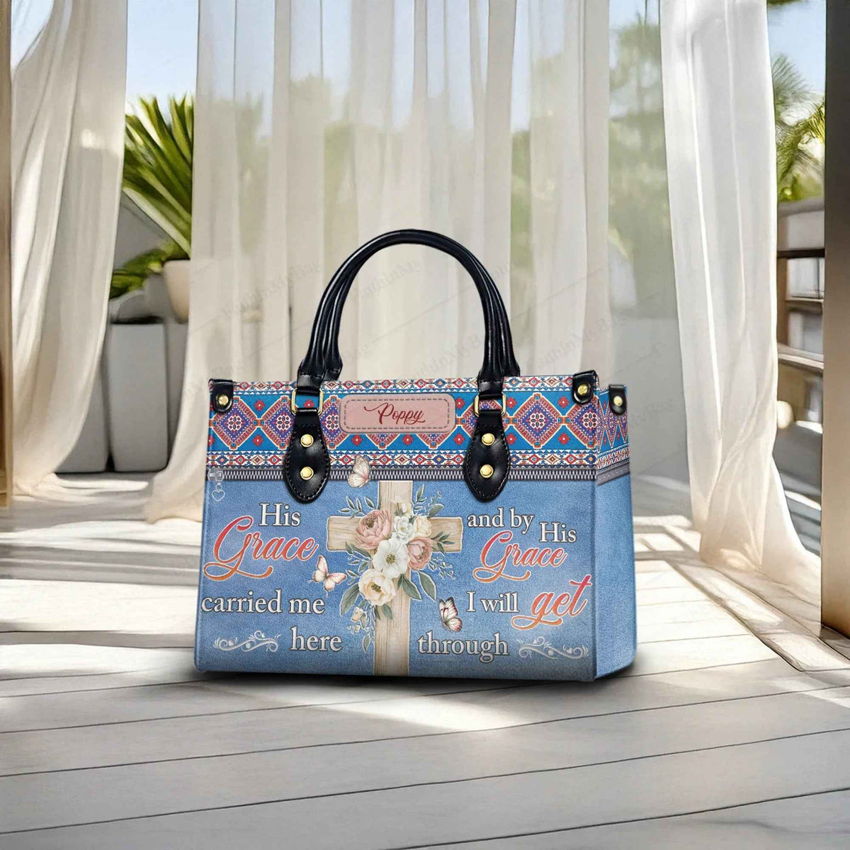 His Grace Carried Me - Personalized Christian Handbag