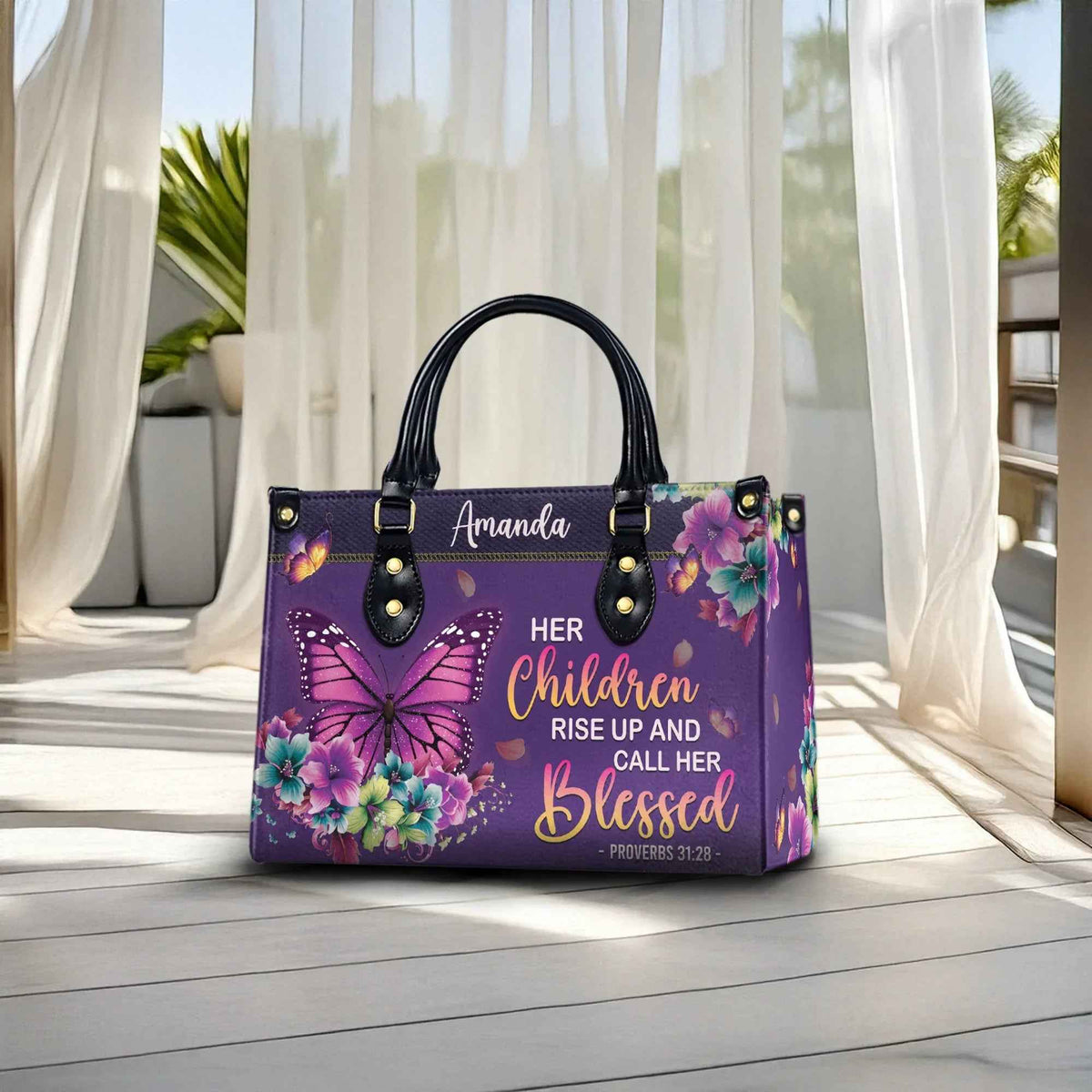 Her Children Rise Up and Call Her Blessed Personalized Christian Handbag