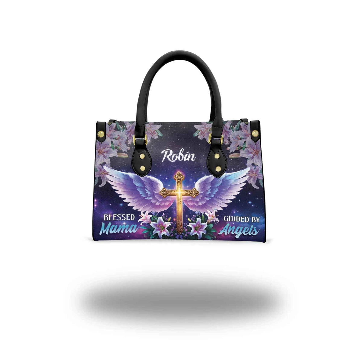 Blessed Mama Guided by Angels Cross Wings Personalized Christian Handbag