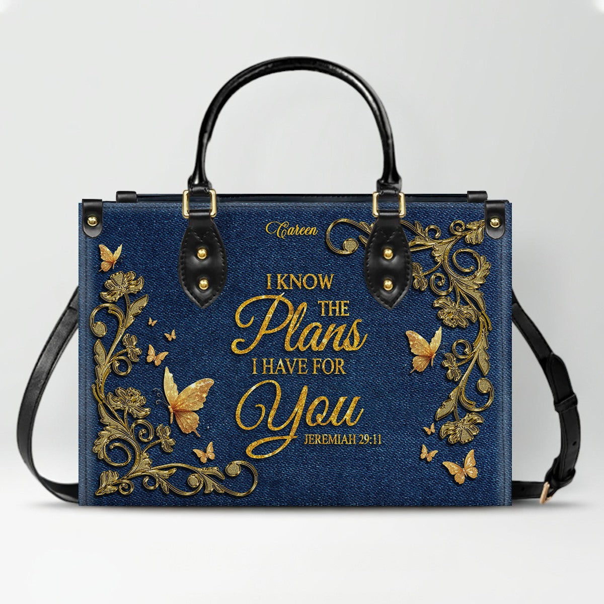 Personalized Christian Handbag - Custom Leather Tote with Bible Verse