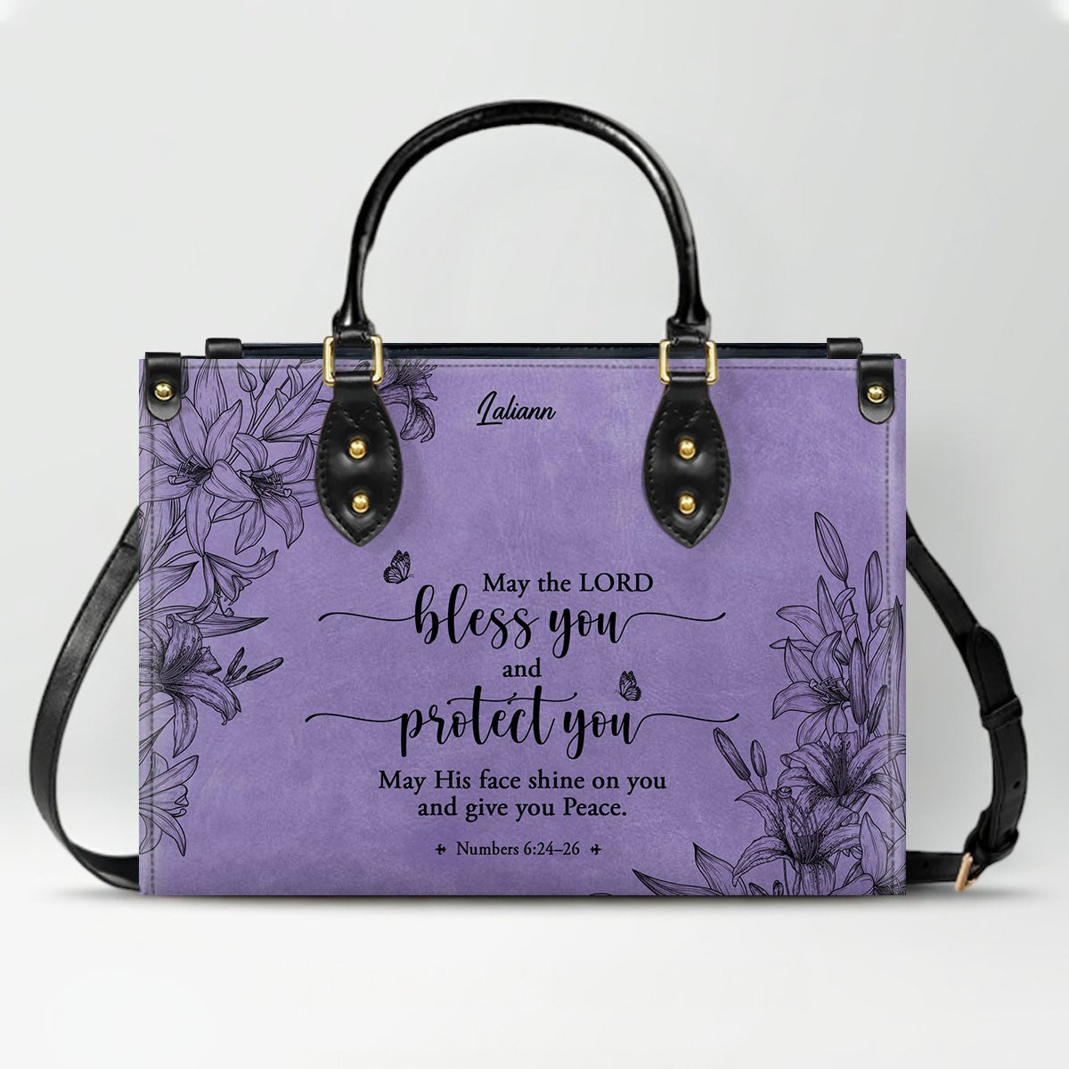 Personalized Christian Handbag - Custom Purple Leather Bible Verse Tote