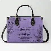 Personalized Christian Handbag - Custom Purple Leather Bible Verse Tote