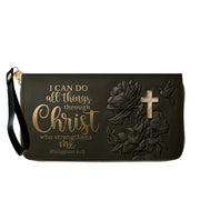 Personalized Leather Handbag for Christian Women - Custom Name "I Can Do All Things" Floral Cross Leather Purse | CHRISTIANARTBAG 01072126