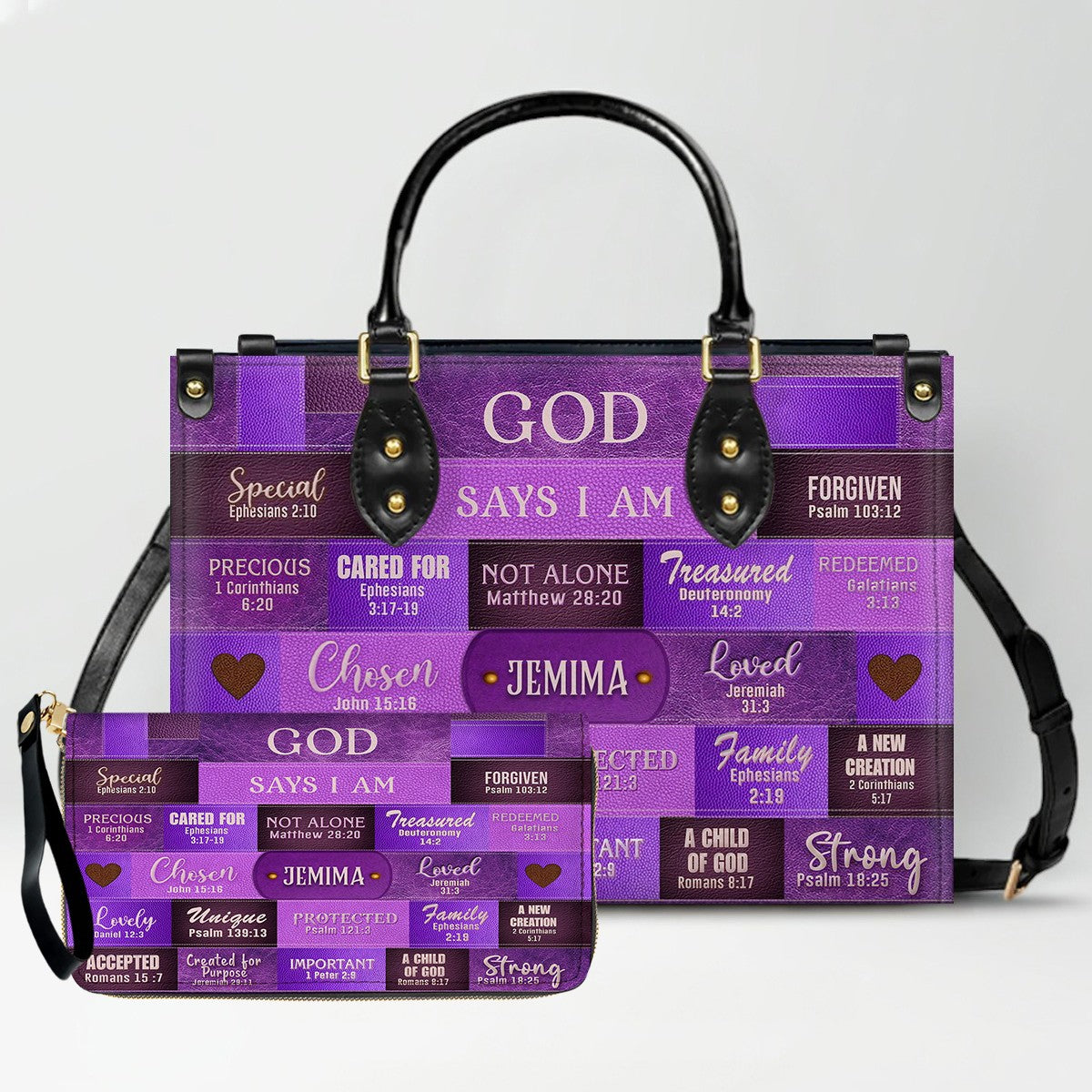 Personalized Leather Handbag & Long Wallet Set – GOD Says I Am Christian Gift for Women