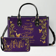 Personalized Leather Handbag with Custom Name & Bible Verse - Personalized Christian Leather Handbag & Wallet Set | CHRISTIANARTBAG™ CAB01012626