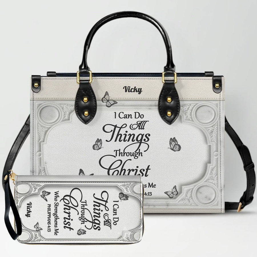"I Can Do All Things" Inspirational Leather Bag & Wallet Set - Personalized Religious Gift - CHRISTIANARTBAG CAB0142326