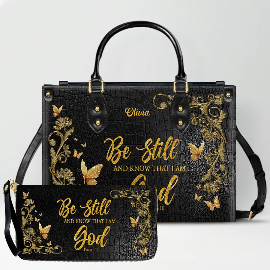 Personalized Leather Handbag with Custom Name & Bible Verse - Personalized Christian Leather Handbag & Wallet Set | CHRISTIANARTBAG™ CAB01010626