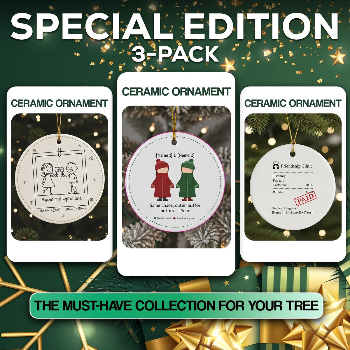 Funny Friendship Set - Personalized Christmas Ornament - Faith In My Bag is a brand operated by Gemini Clothing LLC