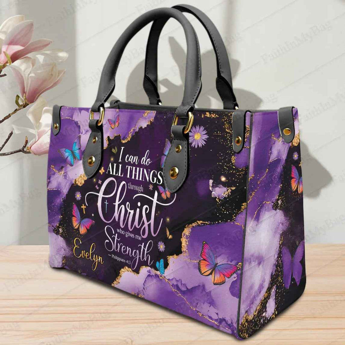 Name Philippians 4:13 Bible Verse Personalized Christian Handbag