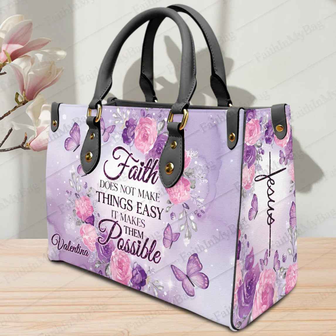 Butterfly Floral Personalized Christian Handbag