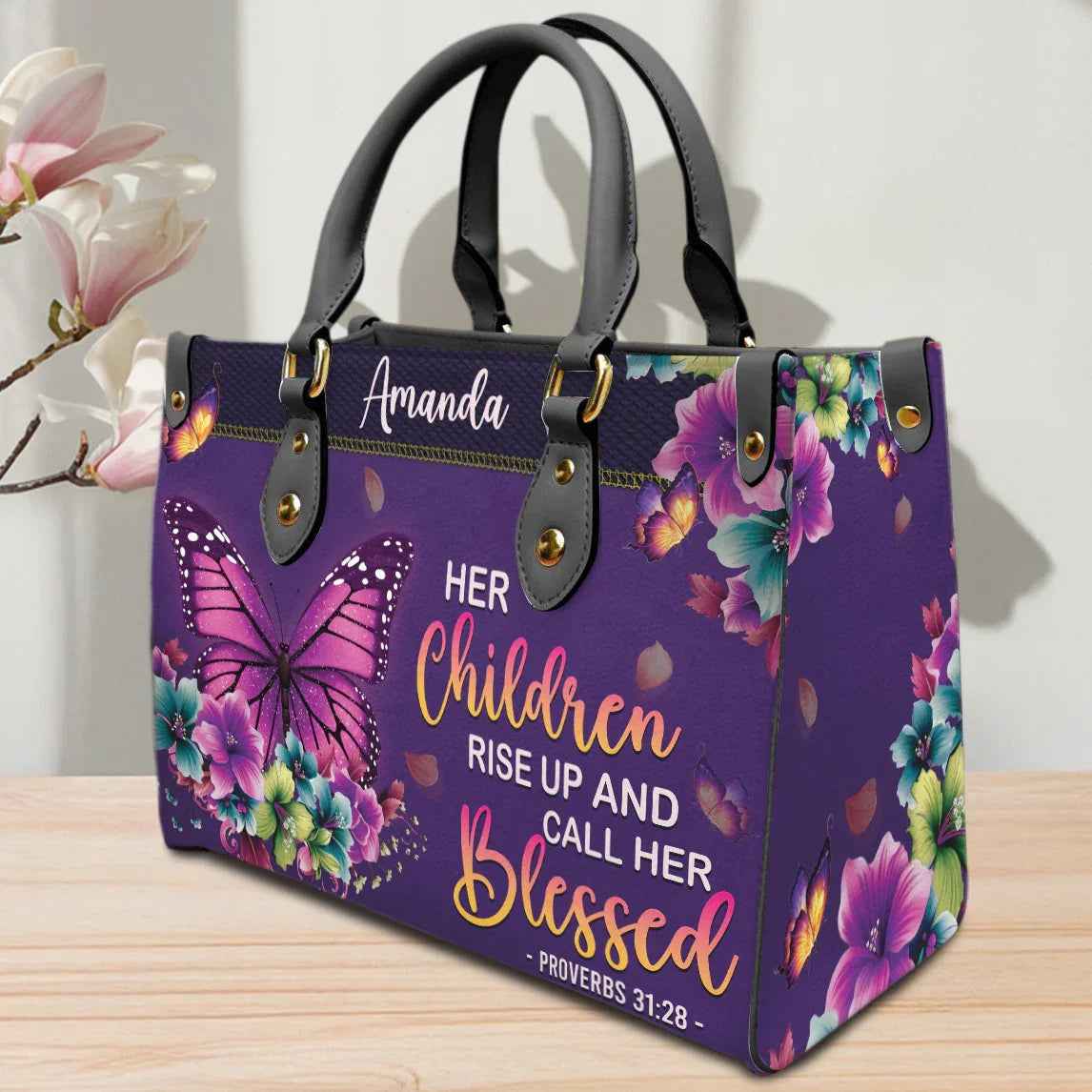 Her Children Rise Up and Call Her Blessed Personalized Christian Handbag