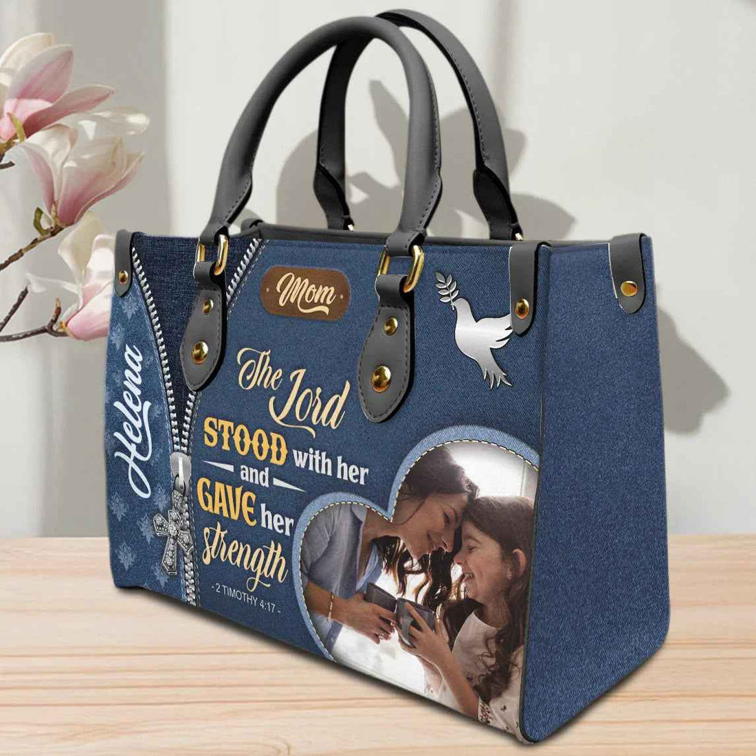 Cross for Women Custom Faith with Dove and Floral Design Religious Spiritual Bag Copy