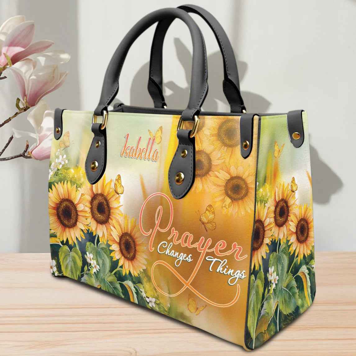 Prayer Changes Things Sunflower Personalized Christian Handbag