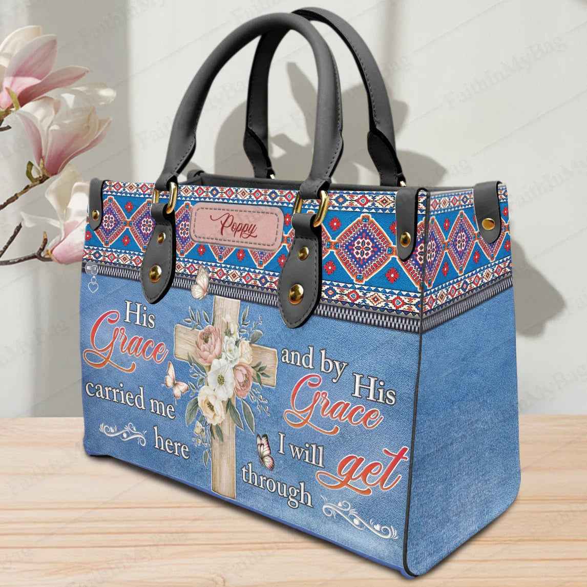 His Grace Carried Me - Personalized Christian Handbag