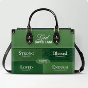 Personalized “God Says I Am” Leather Handbag for Christian Women – Custom Name & Color | CHRISTIANARTBAG 0111725