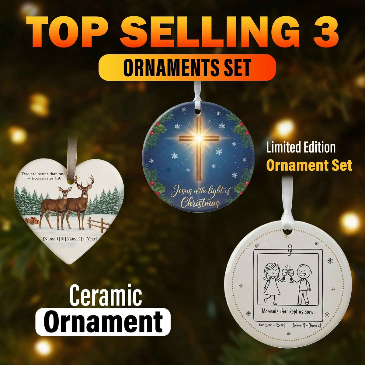 Christmas Set of 3 - Personalized Christmas Ornament - Gift Onmcb12 Copy