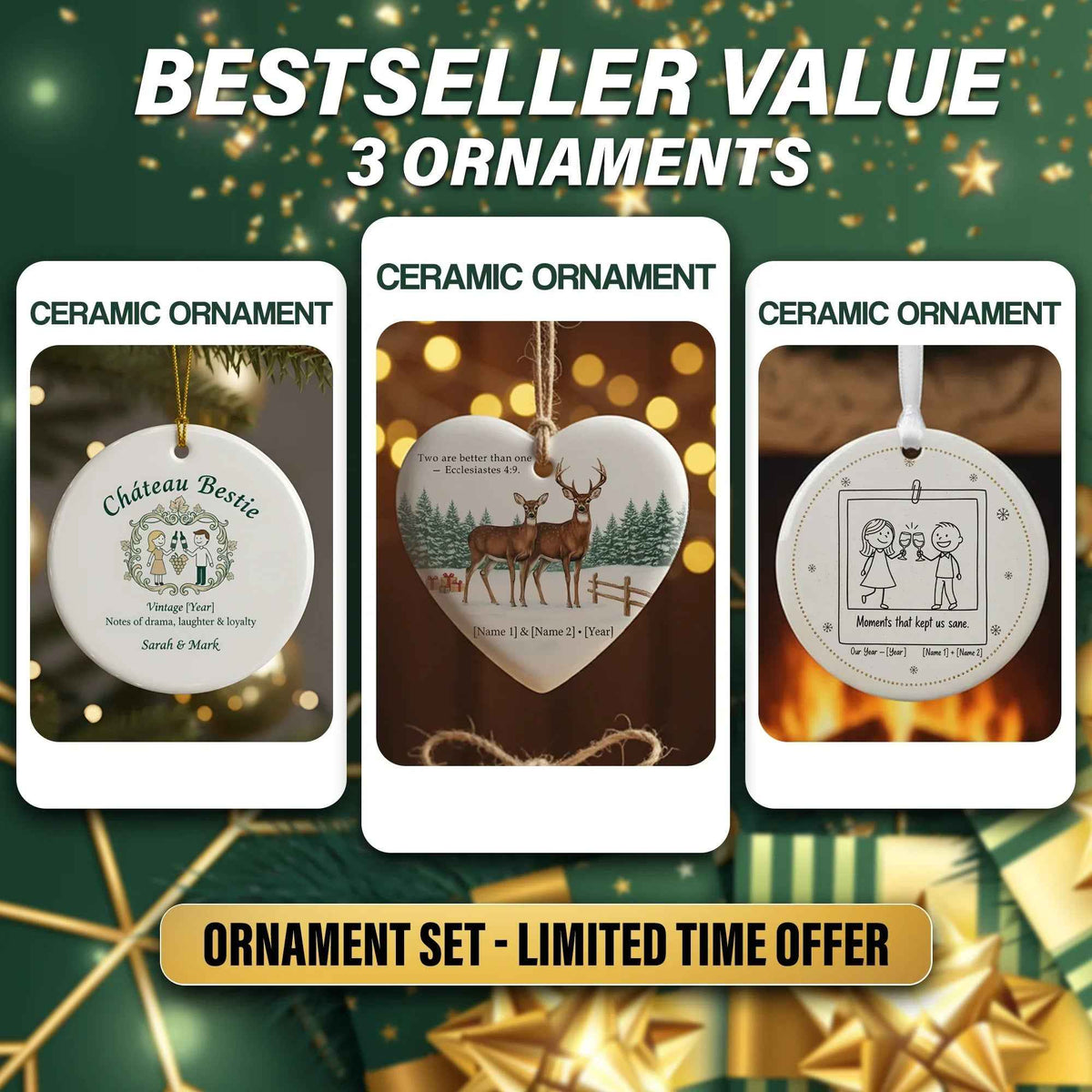 Set 3-Pack Personalized Christmas Ornament