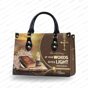 Unfolding of Your Words Gives Light Personalized Christian Handbag