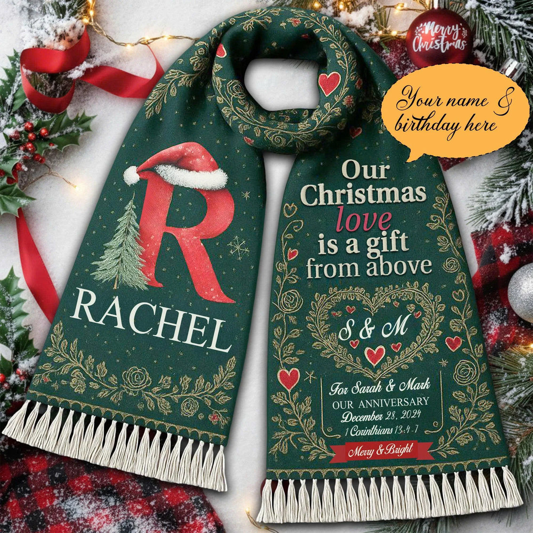 Christmas Scarf with Initial - Personalized Christian Gift - Faith In My Bag is a brand operated by Gemini Clothing LLC